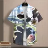 Camisas casuais masculinas Kawaii Unisisex Cirche Anime Cow Padrão para homens Tamas de mangas curtas de verão Botão de camiseta de tamanho grande