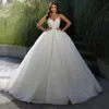 2024 Neue Style Brautkleider V-Neck-Straps Perlen Pailletten Pailletten Puffy Brautkleider Vestido de noiva Casamento Custom Order Size