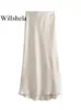 Willshela Women Fashion Satin Solide plissée midi jupe vintage Mid Elastic Femme Chic Lady Jirts 240508