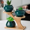Keukenopslag 1 pk Bamboo Tray 3-Layers Flowerpot Holder Planten Stand Home Decoratie Tuinieren Leverancent Bonsai Organisator