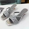 Slippers Kitten Heels Mulheres Sexy Crystal Shoes