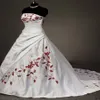 Białe czerwone hafty ślubne suknie ślubne z aplikacjami suknia balowa sukienka ślubna sukienki ślubne QC1005 2436