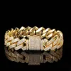 14mm Hip Hop 5A Zirkon Rhombus Kubanische Kettenarmband 18K Real Gold Plated Schmuck