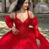 Red Off The Shoulder Quinceanera Dresses Ball Gown Sweetheart Appliques Lace Beads Tull Corset Vestidos 15 De XV Anos