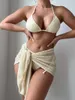 Kvinnors badkläder Milky White Baddräkt för kvinnor 2024 Sommar 3-stycken strandkjol Bikini V-Neck Suspender Lace-up backless låg midja rem