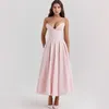 Casual Dresses Ming XI Fashion Summer 2024 Pink Axelless Long Dress Elegant Flare Corset Women's Clothing