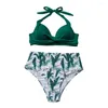 Swimwear Women's Women Vacation Swim Set Sexy Bikini Trendy Leaf Print avec des troncs hauts hauts Halter pour l'été