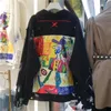 Personnage peint à la main GRAFFITI PRINT FEMMES DE DENIM Veste printemps automne décontracté jeans en manteau femelle streetwear 240510