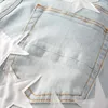 Erkek Deri Ünlü Yama Tasarım Kot Street Giyim Yaması İş Çatlama Elastik Denim Pantolon Ultra İnce Kalem Pantolon 240508