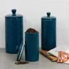 Garrafas de armazenamento de 3 peças Cabelo de alimentos cerâmica conjunto azul marinho de 24 onças de 38 onças de 72 onças de garrafa de garrafa de vidro de vidro