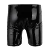Mens Open Crotch Short Pants For Sex Glossy Latex Bodycon Crotchless Patent Leather Boxer Sexy Bottom Underwear Catsuit Costumes