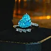 Cluster Anneaux 2024 Love Sea Blue Treasure 925 Ensemble d'anneau en argent avec diamant élevé en diamant Cut Cut Topa Droplet Bijoux de mariage