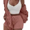 Dames slaapkleding sexy dames fleece pluizige bont jas diep v nek pluche tanktop shorts pyjama set lounge slijtage los casual houd warm warm