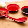 Cuillères 5PCS / Set Rouge Black Soupche longue manche Porridge anti-brouillard Imitation Riz en porcelaine pour la cuisine à domicile
