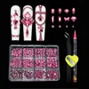 12grids Rose Pink Gem Rhinestones Flat Bottom MulitShapes Crystal 3D Jewelry Charms Diamond Supplies For Nails DIY Accessories 240509