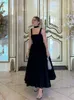 Urban Sexy Dresses Elegant Black Slveless Women Sling Maxi Dress Fashion Square Neck Pleated Hem A-line Dresses Summer Lady Chic High Strt Robe T240510