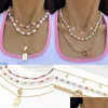 Chokers Colorf Flower Rice Perle Collier Femmes Simple Pearl Metal Tag Peach Heart Xl37 Drop Livrot Livrot Jewelry Colliers Pendants Dhdq8