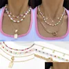 Chokers Colorf Bloem Rijst Kiel ketting Dames Simple Pearl Metal Tag Peach Heart XL37 Drop levering sieraden kettingen Hangers DHDQ8