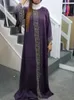 Etniska kläder Elegant och fashionabla lila afrikansk klänning Flare Slave Diamond Islamiska kläder Abaya Muslim Robe Long Dress Party Dress Vestidos T240510