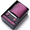 Neck slips set ny presentförpackning designer slips set för män mode rosa slips handduk manschettknappar stift mens klassisk randig cravate