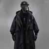 Trench Coats 2024 Punk Hip Hop Techwear Hooded Coat Mens Mens Irrégulaire Design Half-Streeve Street Casual Long Jacket Cloak
