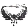 1pc bijou gothique faux collier de déclaration de style femme tissu noir rose perles de fleur pendentif lace 240429
