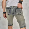 Erkek kot pantolon yaz retro yırtık ince denim şort şık sokak tarzı delikler pamuklu sıradan düz