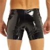 Mens Erotic Hot Pants Kort för sexporr Latex Underbyxor Dragkedja bredvid Male Patent Leather Boxer Sexig botten Underkläder Catsuitdräkter