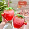 Wasserflaschen 1PC Schöne Lebensmittelqualität Plastik Summer Strohhalm Cartoon Obst Erdbeer Ananas Wassermelonflasche Getränk Getränk Geschenk
