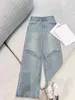 Designer Jeans Fashion Fashion Mid Rise Pantalon de jambe droite Zipper Design Casual Retro Style Button mouche et classiques 5 poches de luxe Ripped Jeans bleu