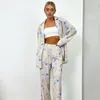 Home Clothing 2024Autumn Long Sleeve Printed Fashionable Simple Loose Pajamas Two-Piece Cross-Border Independent Station Wear For Wom