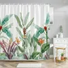 Duschgardiner botanisk blommig gardin grön blad kolibri tropisk natur landskap polyester tyg badrum dekor
