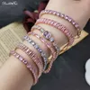 Bracelets de tennis en cristal rose romantique pour femmes Tendance Tendance Zircone brillante Chaîne de boucle pliante réglable à la main Bijoux 240423