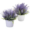 Dekorativa blommor 2 datorer Krukväxter Fake Small Outdoor Artificial Lavender Indoor Decor Plastic Summer Decorations Home