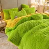 Beddengoed sets mooie pure kleur winter warme set pluche kawaii dekbedovertrek met vellen quilt en kussensloop warmte bed