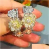 Dangle Chandelier Mirco Paved Cubic Zirconia Charm Shiny Blooming Flowers Hoop Earrings For Women Bridal Wedding Gift Important Oc Dh9Vy