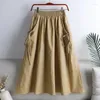 Skirts Drawstring Lace Up Elastic High Waist Solid Casual A-line Women's Skirt Korean Fashion Mid-Calf For Women Summer Z9