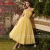 Festklänningar elegant sexig älskling gul kort kväll en linje snörning baklängd prom klänning special tillfälle vestidos