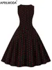 Lässige Kleider Retro Vintage Swing Flare Kleid Punkt Druck Ärmel eine Linie 50er Jahre Abendkleider Rot Blue Green Black Runway Midi Party