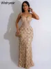 Urban Sexy Dresses Year Sexy Nightclub Birthday Even Party Dresses For Women Sequined Spaghetti Stap Mesh Patchwork Tunic BodyCon Maxi Vestidos T240510
