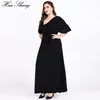 Robes de fête Été noir pour femmes Maxi Long Robe en V couche à manches courtes courte taies haute tunique plus taille