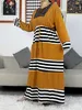 Roupas étnicas 2023 New Kaftan Women Cotton Cotton Abaya Vestidos Long Slve estilo solto Dashiki Dubai Stripe Lady Lady Vestres para Lady T240510