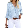 Camicette da donna camicia da donna a strisce a strisce V Neck a manica lunga camicetta estiva con abbo