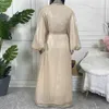 Abbigliamento etnico Ramadan Eid Muslim Fashion Silk Open Abaya Dubai Turchia Islam Abito musulmano Kaftan Abayas per donne Lantern Slve Robe Femme T240510