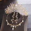 Gold Bridal crowns Tiaras Hair Accessories Headpiece Necklace Earrings Jewelry Set Fashion Wedding Jewelry Sets cheap price 257R