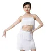 Werkjurken Sexy Women Festival Rave Party Outfit Tassel Crop Tank Top Mini Rok Latin Dance Belly Two Piece Set for Performance Stage