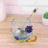 Kopjes schotels rozenkleur email Waterglas bloem thee kopje koffiemok met handvat en lepel (blauw)