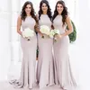 African Simple Blush Pink Mermaid Long Bridesmaid Dresses Jewel Neck Designer Custom Made Stretchy Wedding Guest Gowns Maid Of Honor Dr 243b