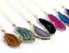 Pendant Necklaces Natural Druzy Geode Agate Slice Gold Plated Crystal Gemstone Necklace Sweater Chain Charm JewelryPendant1786576