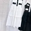 506 xxl 2024 Milan Runway Dress Frühlings Sommerhülsen und Spaghetti -Gurt schwarze weiße Kleider Damenkleid Fashion Hochqualität Luxijia